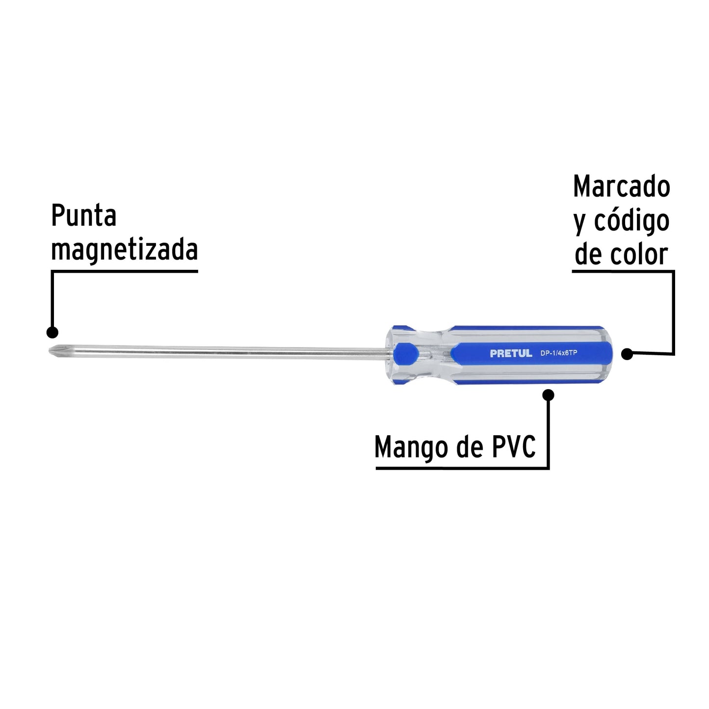 DP-1/4X6TP Destornillador punta phillips 1/4" x 6", mango PVC, Pretul