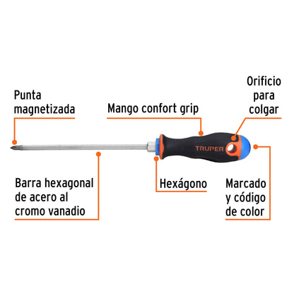 DP-3/16X6B Destornillador punta phillips 3/16" x 6" mango Comfort Grip