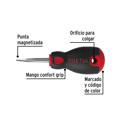 DR-1/4X1-1/2BP Destornillador punta pala,1/4" x 1-1/2",mgo Comfort Grip, Pretul