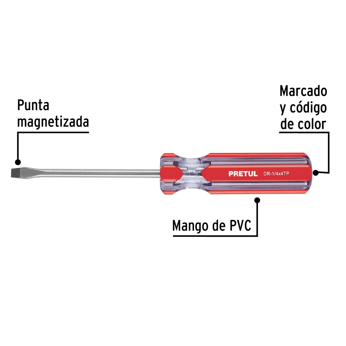 DR-1/4X4TP Destornillador punta pala 1/4" x 4", mango PVC, Pretul
