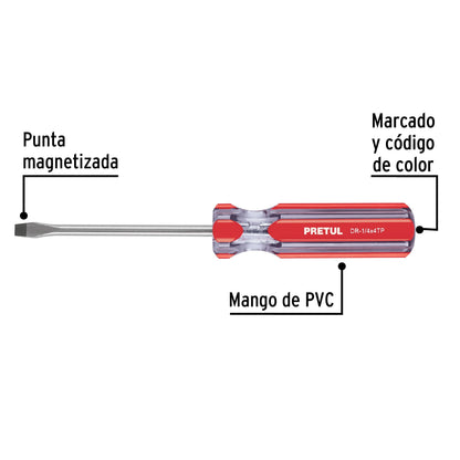 DR-1/4X4TP Destornillador punta pala 1/4" x 4", mango PVC, Pretul