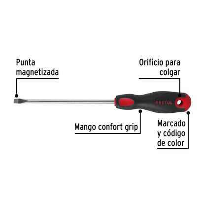 DR-1/4X6BP Destornillador punta pala, 1/4" x 6", mango Comfort Grip, Pretul