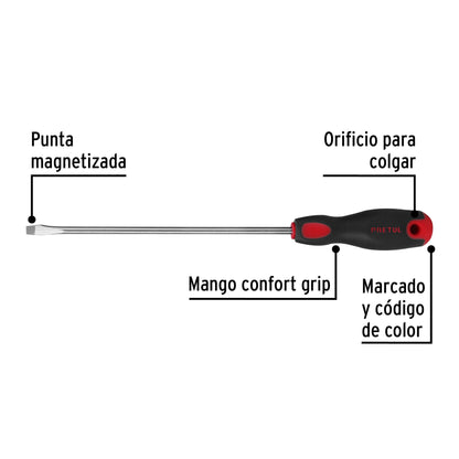 DR-1/4X8BP Destornillador punta pala, 1/4" x 8", mango Comfort Grip, Pretul