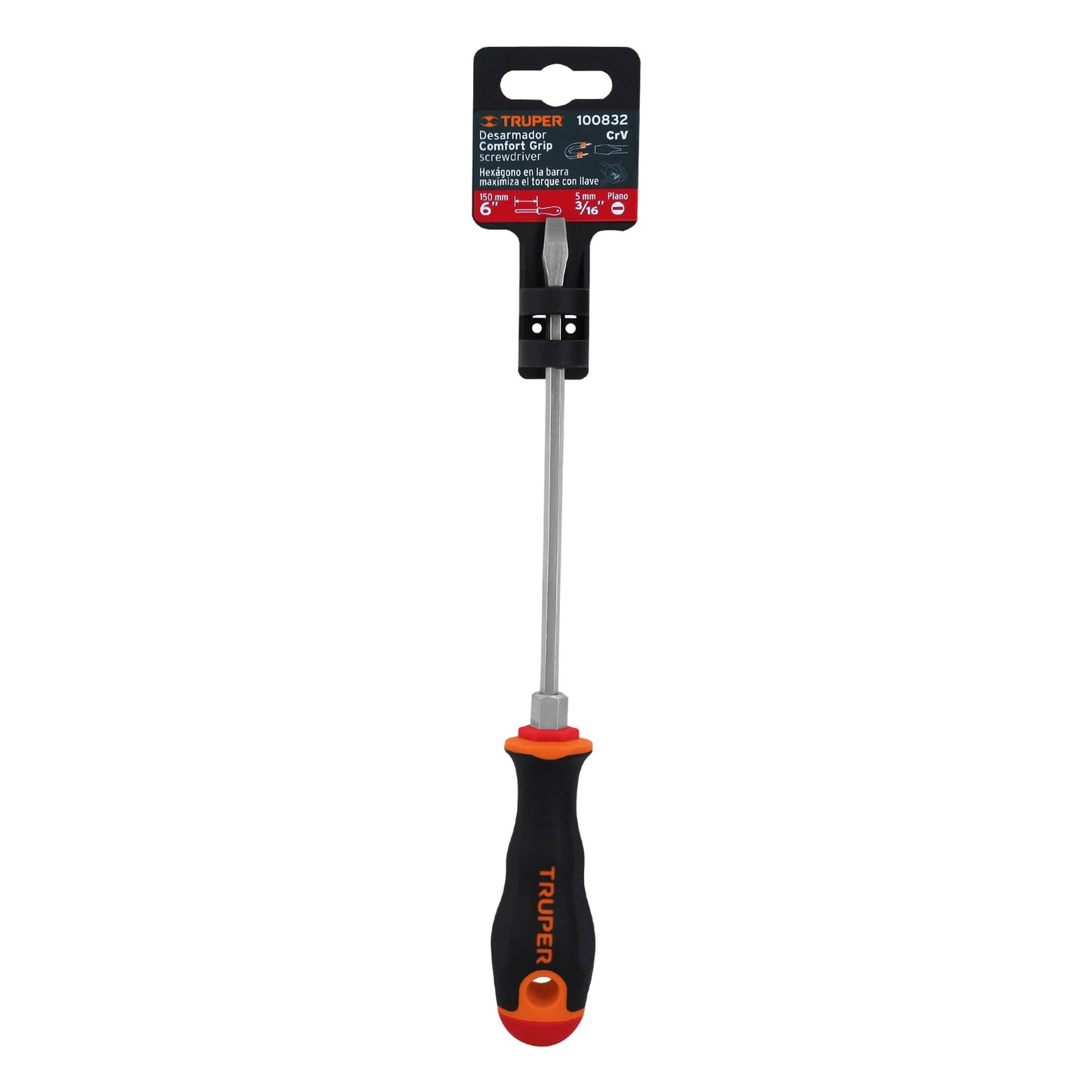 DR-3/16X6B Desarmador plano 3/16 x 6', mango Comfort Grip