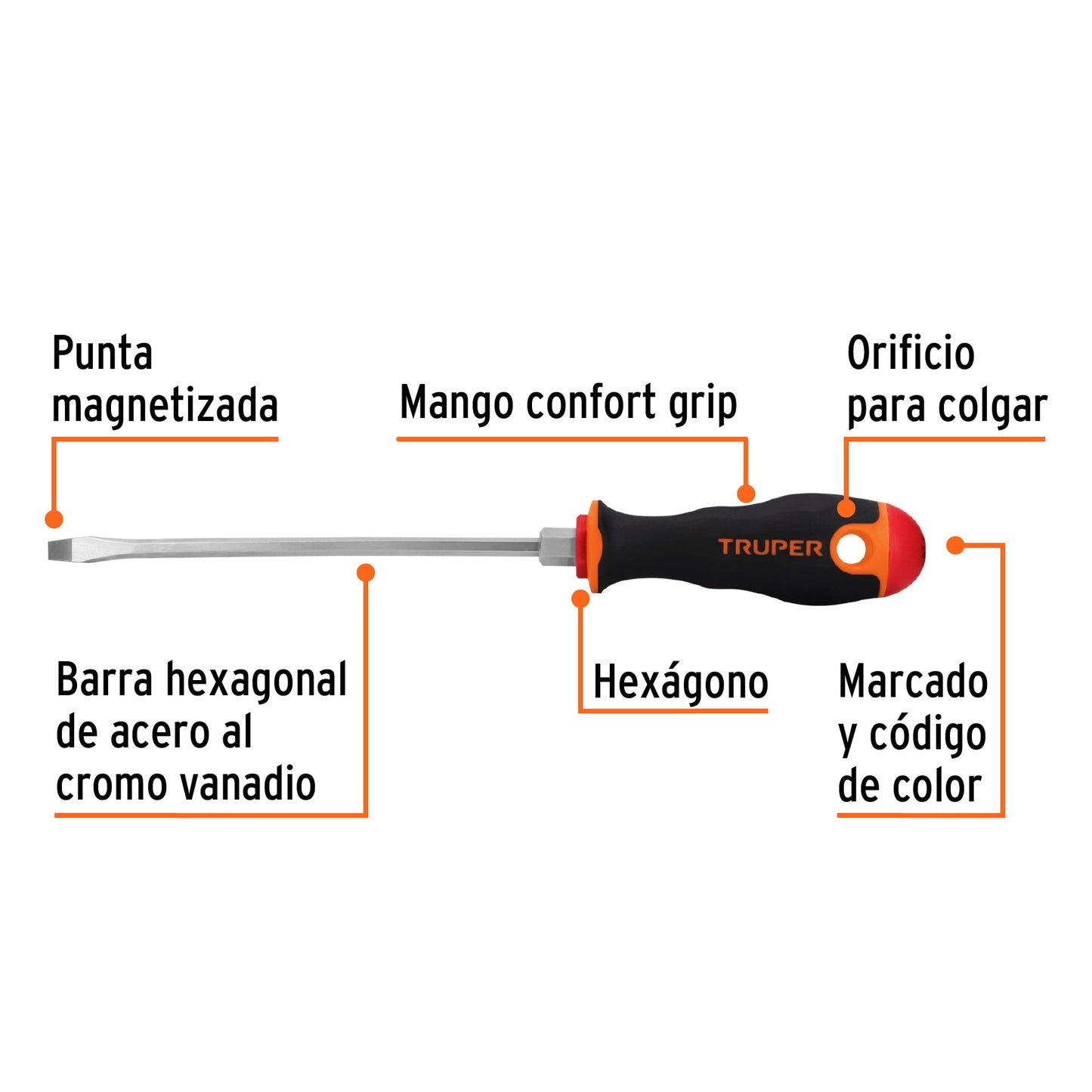 DR-3/16X6B Desarmador plano 3/16 x 6', mango Comfort Grip