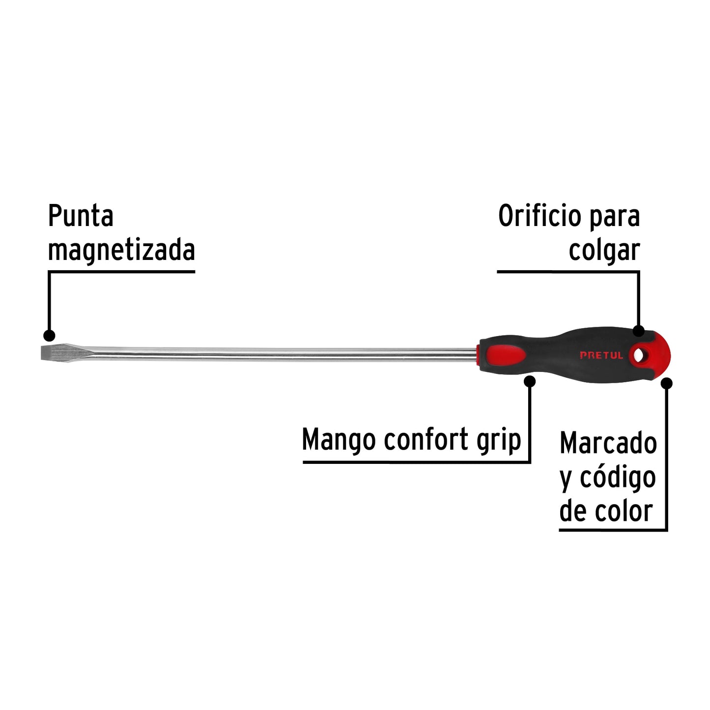 DR-3/8X12BP Desarmador plano, 3/8' x 12', mango Comfort Grip, Pretul