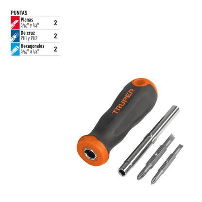 DT-4 Destornillador 2 puntas dobles y barra con 2 cajas hexagonales