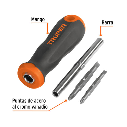 DT-4 Destornillador 2 puntas dobles y barra con 2 cajas hexagonales