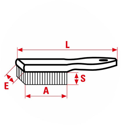 1972 593 Punta - Cepillo mango de madera, filamentos de acero convergentes 0.35 mm (0.014") - 135 X 35 mm (5-1/4" X 1-3/8")