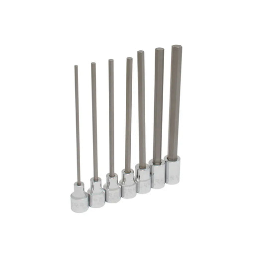 4990-7L Juego de dados punta hexagonal extra larga en pulgadas cuadro 3/8", 7 piezas, uso pesado, Urrea