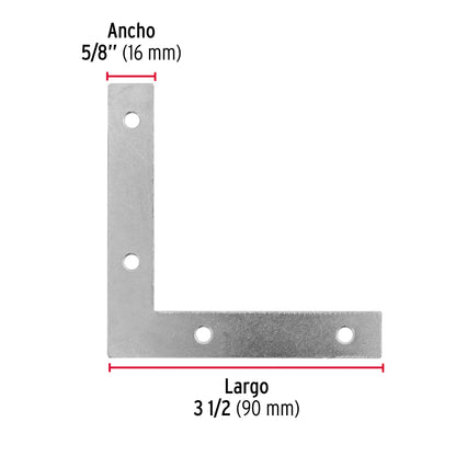 ECAN-3-1/2 Escuadra cantonera, 3-1/2' x 3-1/2', bolsa con 24 pzas