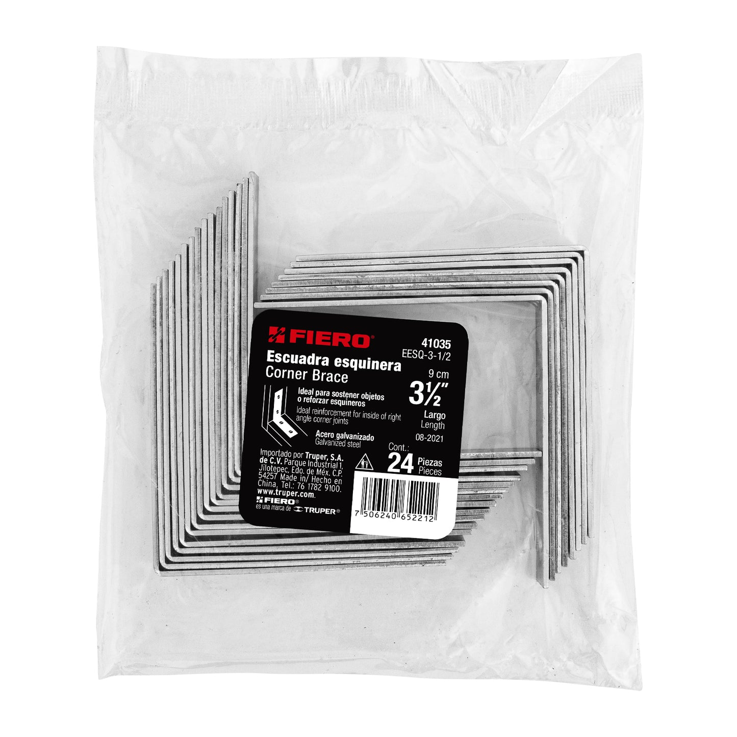 EESQ-3-1/2 Escuadra esquinera, 3-1/2' x 3-1/2', bolsa con 24 pzas