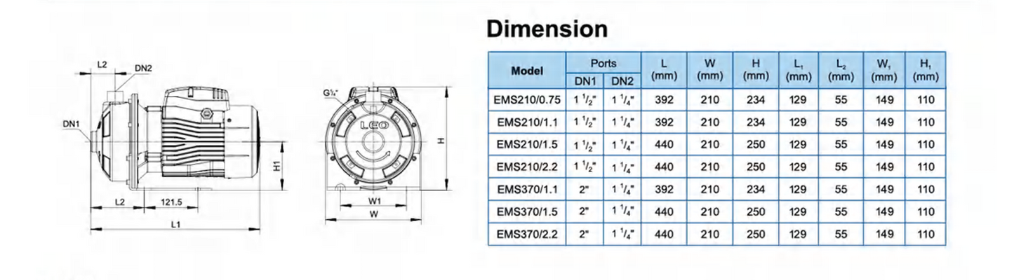 EMSM210/2.2 Bomba centrífuga de acero inoxidable 3.0 HP 220V