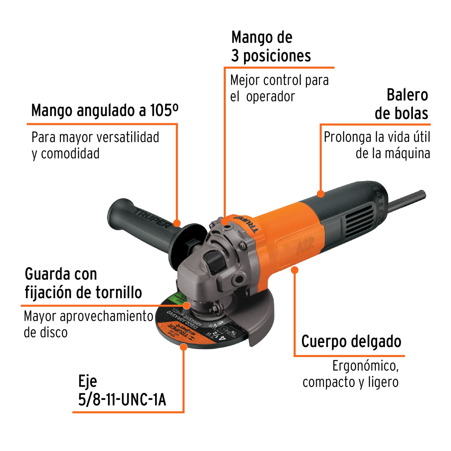 ESMA-4-1/2A12 Pulidora angular 4-1/2", profesional, 700 W Truper