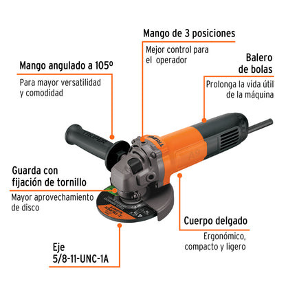 ESMA-4-1/2A9 Pulidora angular 4-1/2", profesional, 800 W Truper