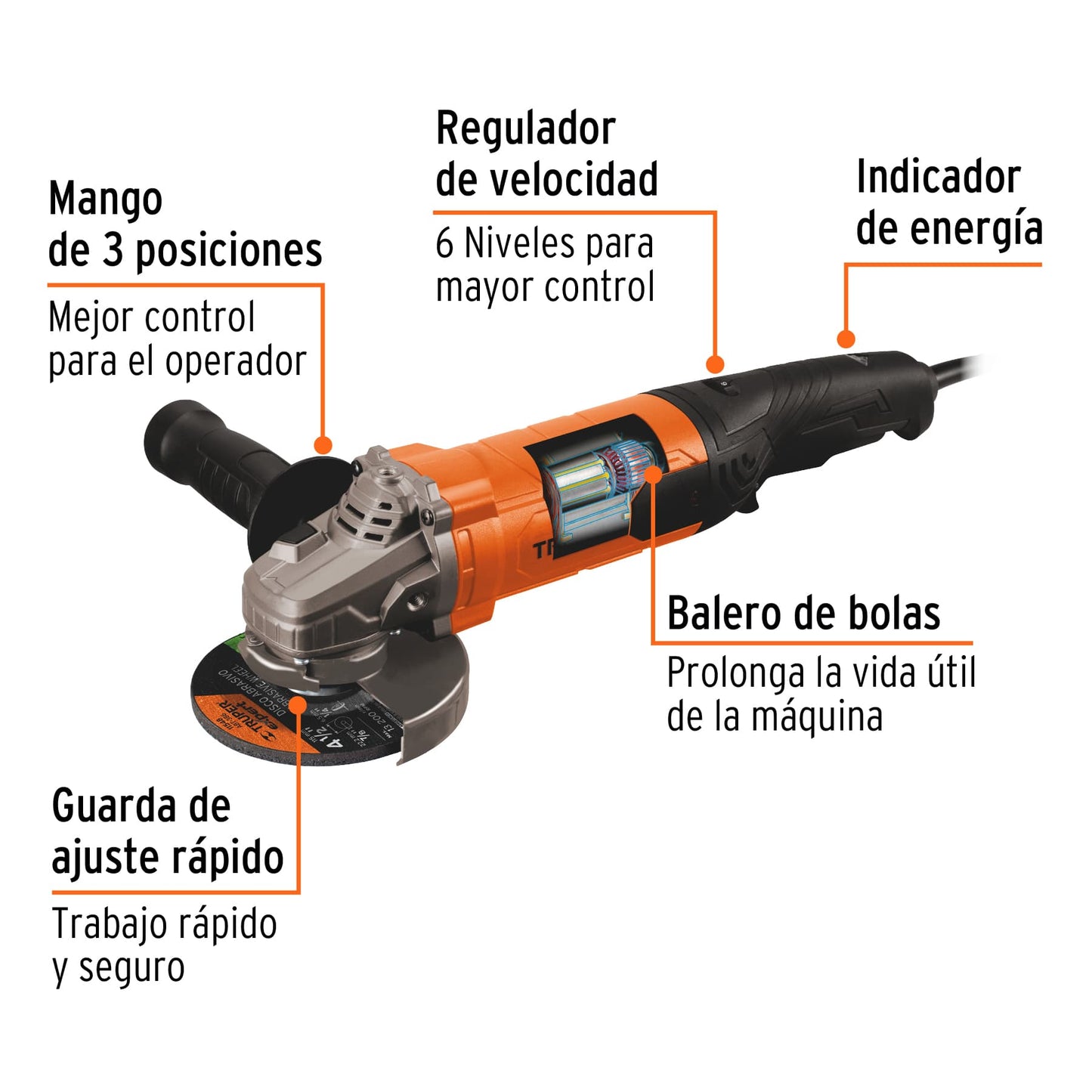 ESMA-45110 Pulidora angular 4-1/2", profesional, 1100 W