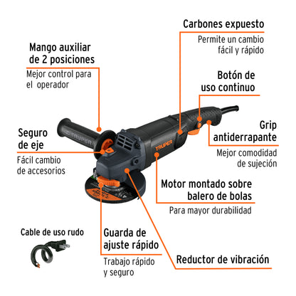 ESMA-4512N Pulidora angular 4-1/2", industrial, 1.250 W Truper