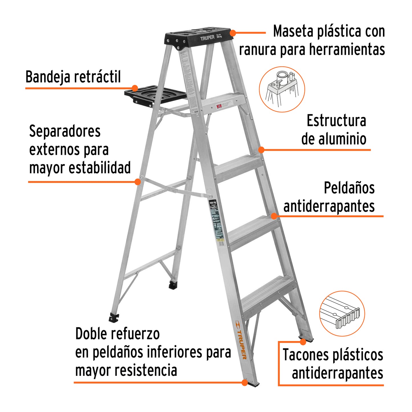 EST-34 Escalera tipo tijera T3 con 4 escalones, con bandeja
