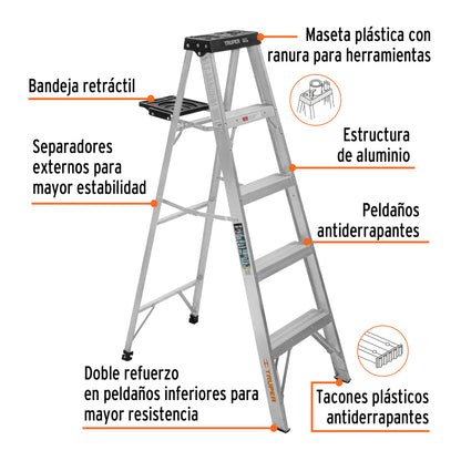 EST-34 Escalera tipo tijera T3 con 4 escalones, con bandeja