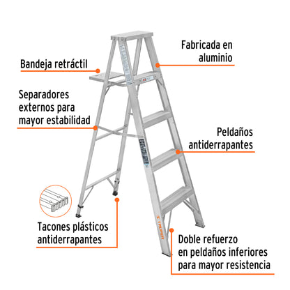 ESTA-34 Escalera de tijera, aluminio, tipo lll, 4 escalones