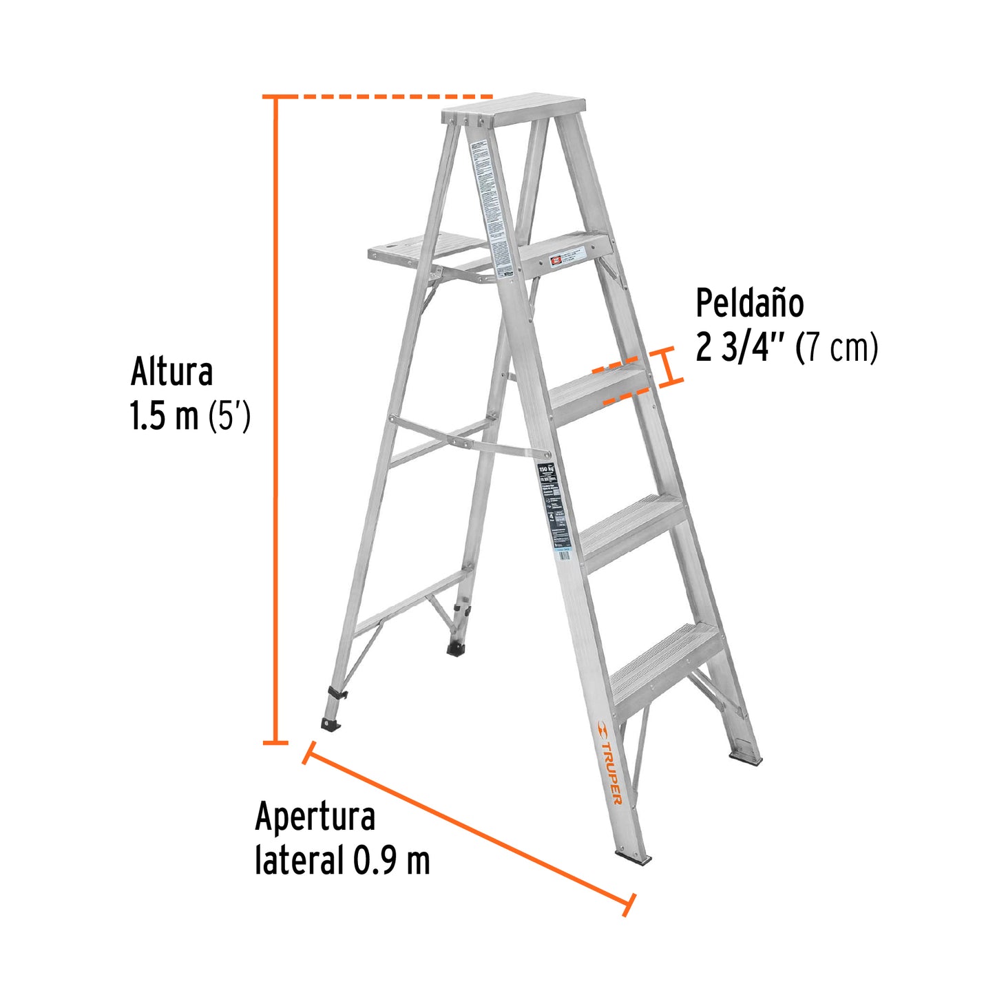ESTA-34 Escalera de tijera, aluminio, tipo lll, 4 escalones