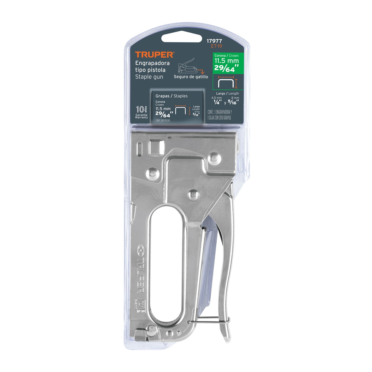 ET-19 Grapadora tipo pistola para ¼ y 5/16, con 200 grapas
