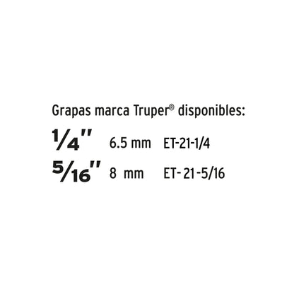 ET-19 Grapadora tipo pistola para ¼ y 5/16, con 200 grapas