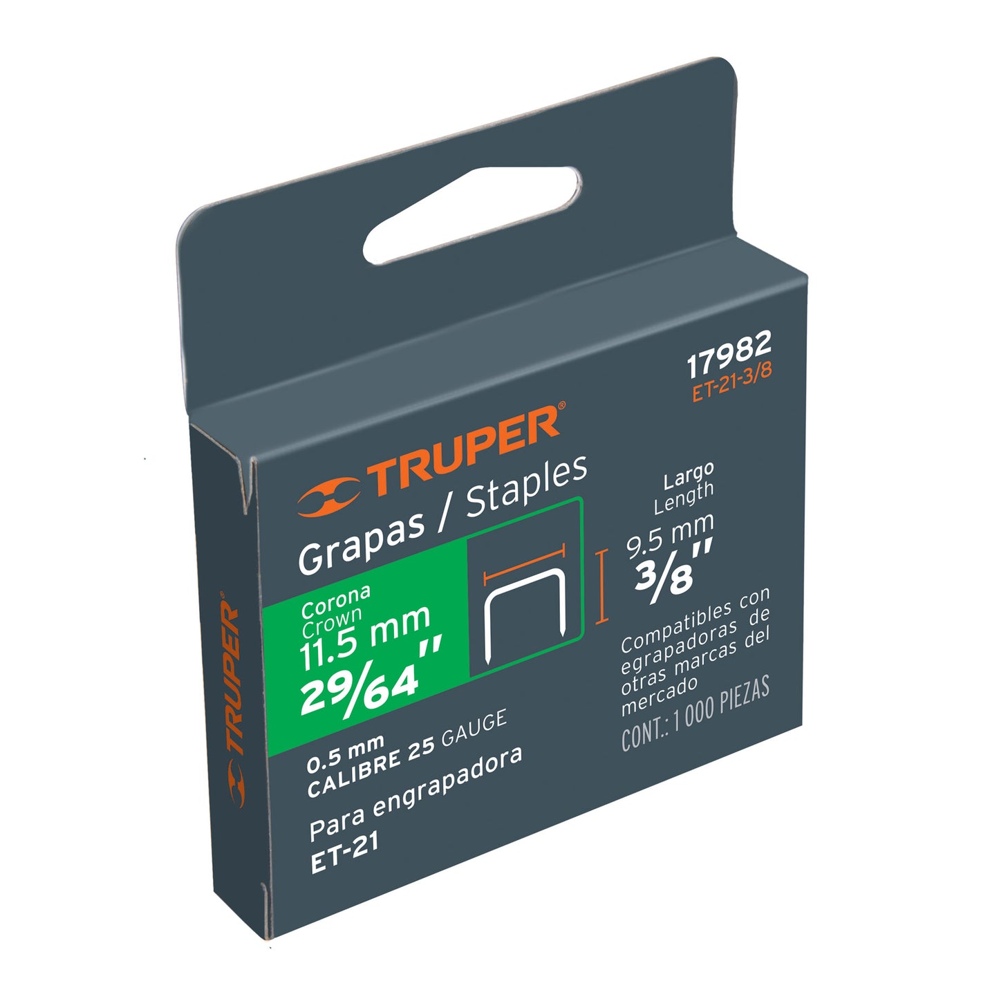 ET-21-3/8 Grapas para ET-21, 3/8", caja con 1000 piezas