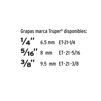 ET-21 Grapadora tipo pistola para ¼',5/16', 3/8', con 200 grapas