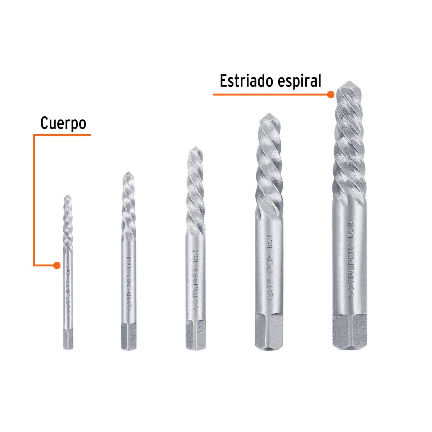 EXT-5 Juego extractores de tornillos, 5 piezas