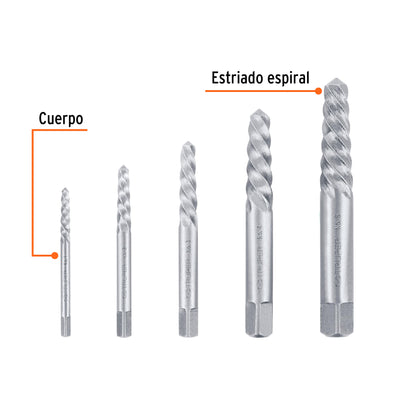 EXT-5 Juego extractores de tornillos, 5 piezas