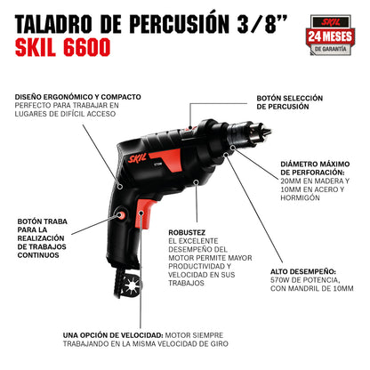 Taladro percutor Skil 6600 570W 110V llave de mandril
