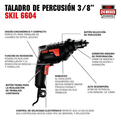 Taladro percutor Skil 6604 570W 110V llave de mandril
