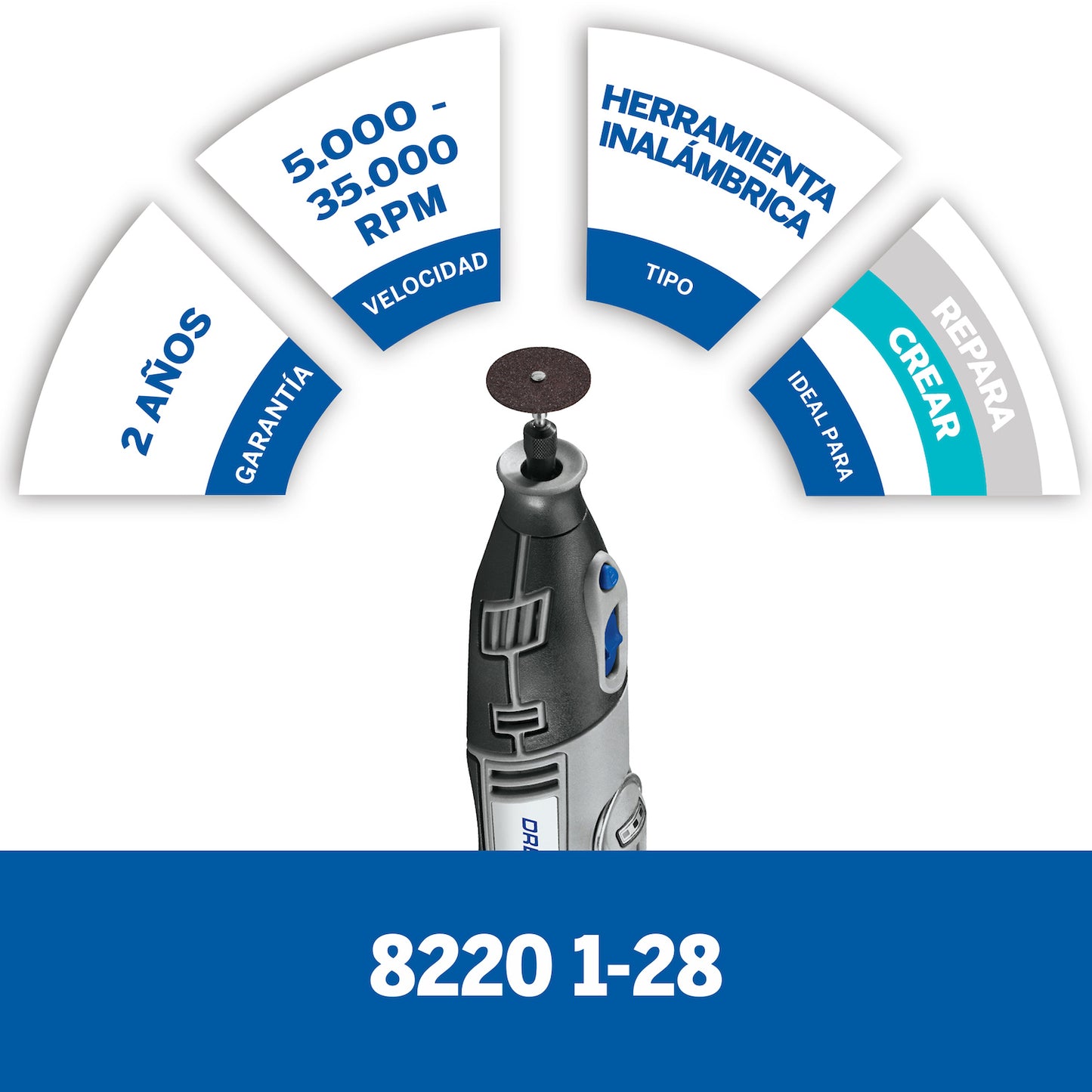 Dremel 8220 Mototool Inalámbrico/Batería de Litio de 12V Max con 1 Acople y 28 Accesorios + Maleta