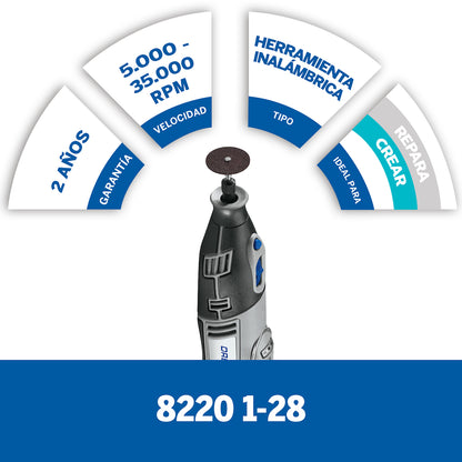 Dremel 8220 Mototool Inalámbrico/Batería de Litio de 12V Max con 1 Acople y 28 Accesorios + Maleta