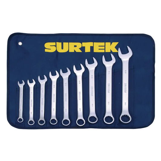 F05M Juego de llaves combinadas satinadas 9 piezas 7 a 19 mm, uso profesional, Surtek