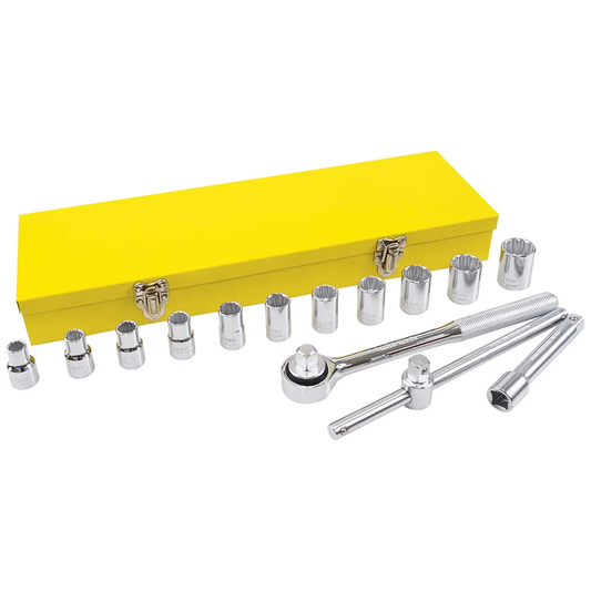 F08M Juego de copas 12 pt cuadrante 1/2" métrico 15 piezas, uso profesional, Surtek