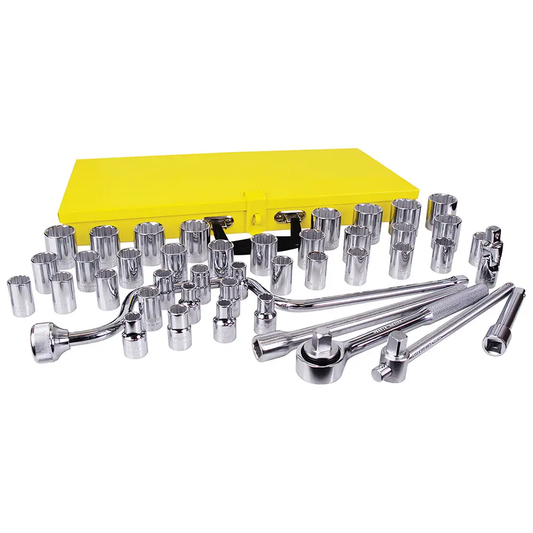 F10SM Juego de copas 12 pt y accesorios cuadrante 1/2" 43 piezas 10 32 mm - 3/8" a 1-1/4", uso profesional Surtek