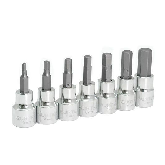 F51H00M Juego de dados con punta hexagonal cuadrante 3/8" mm 7 piezas con recubrimiento en Cr-Ni
