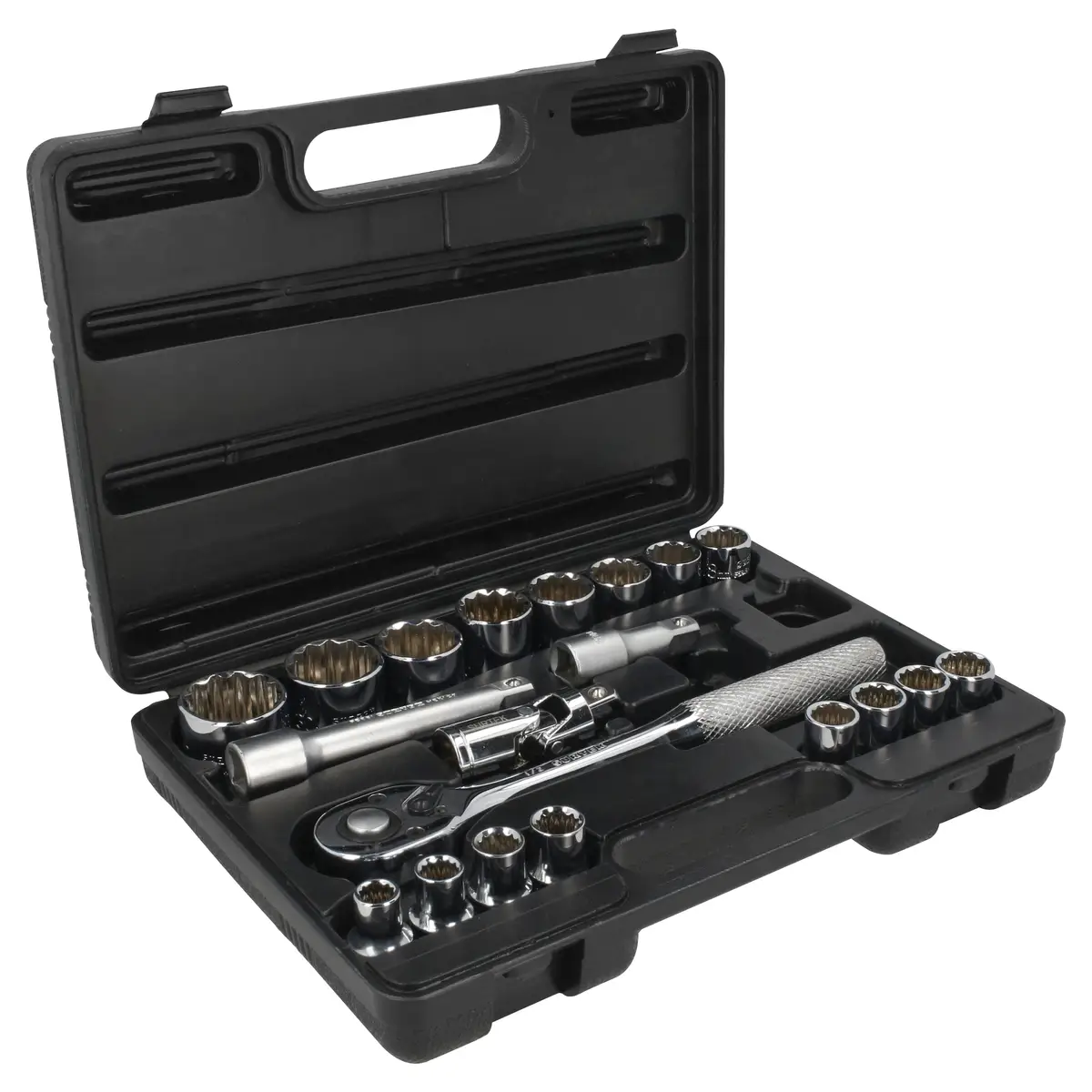 F5800B Juego de copas 12 pt y accesorios cuadrante 1/2" 20 piezas 3/8" a 1-1/4", uso profesional, Surtek