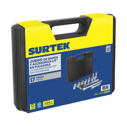 F5800M Juego de copas cuadrante 1/2" 9 a 22 mm 17 piezas, uso profesional, Surtek