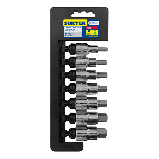 F58H01 Juego de copas con punta hexagonal cuadrante 1/2" pulgadas 7 piezas