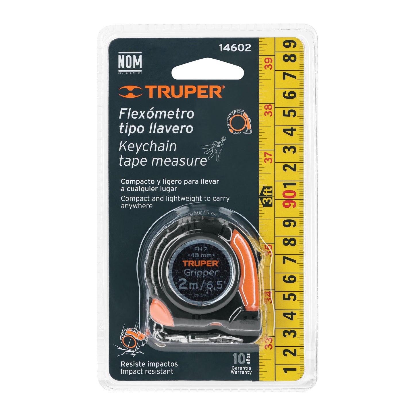 FH-2 Flexómetro Gripper tipo llavero, 2 m, cinta 1/2"