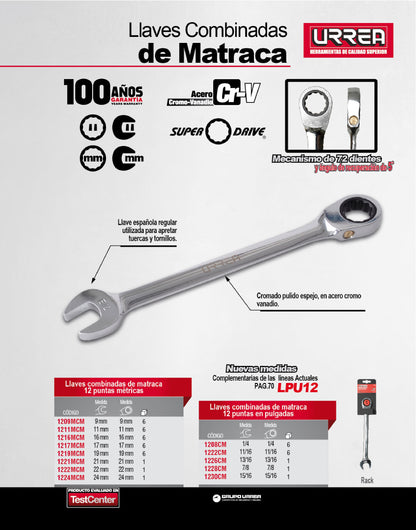 1224MCM Llave combinada pulido espejo ratchet 24 mm, uso pesado