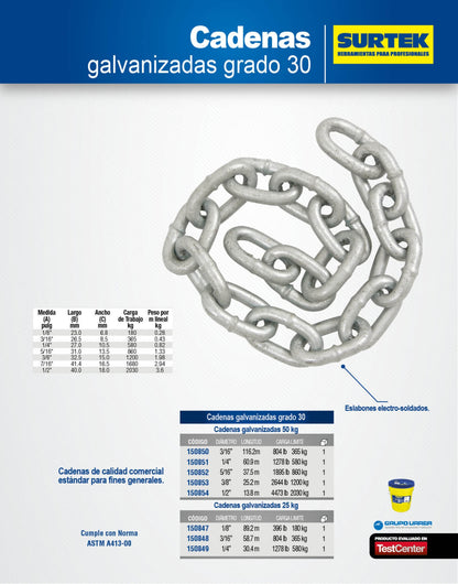 150854 Cadena 1/2" grado 30 galvanizada 50 kg