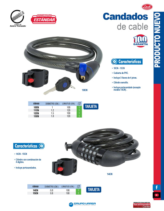 15CN Candado de cable de combinación 8 mm X 1.2 m