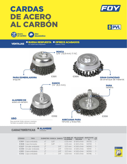 C330 Carda - grata circular 3" 0.30 mm vástago 1/4"