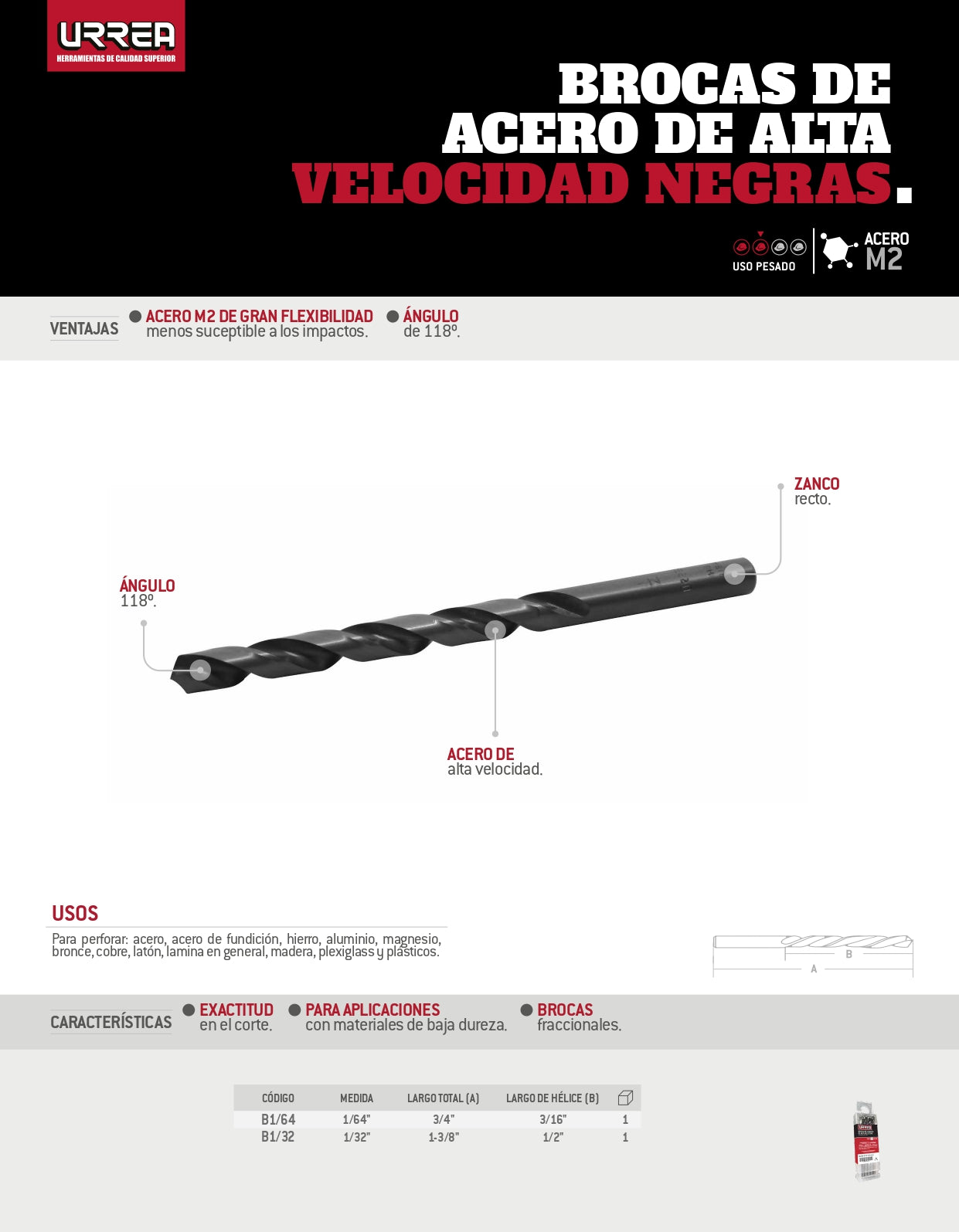 B7/16 Broca negra HSS M2 7/16"