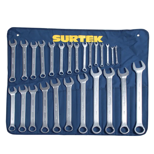 COM27M Juego de llaves combinadas satinadas 26 piezas 6 a 32 mm, uso profesional, Surtek