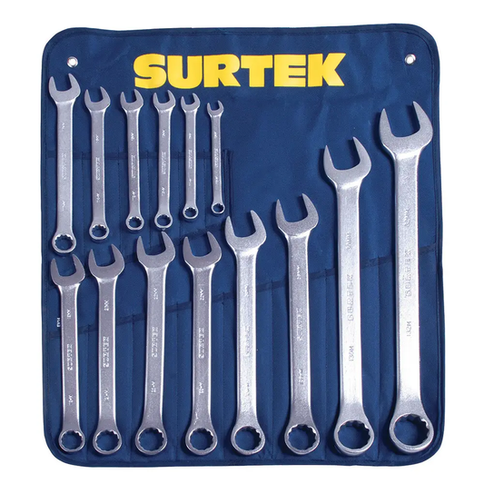 COM15M Juego de llaves combinadas satinadas 14 piezas 10 a 32 mm, uso profesional, Surtek